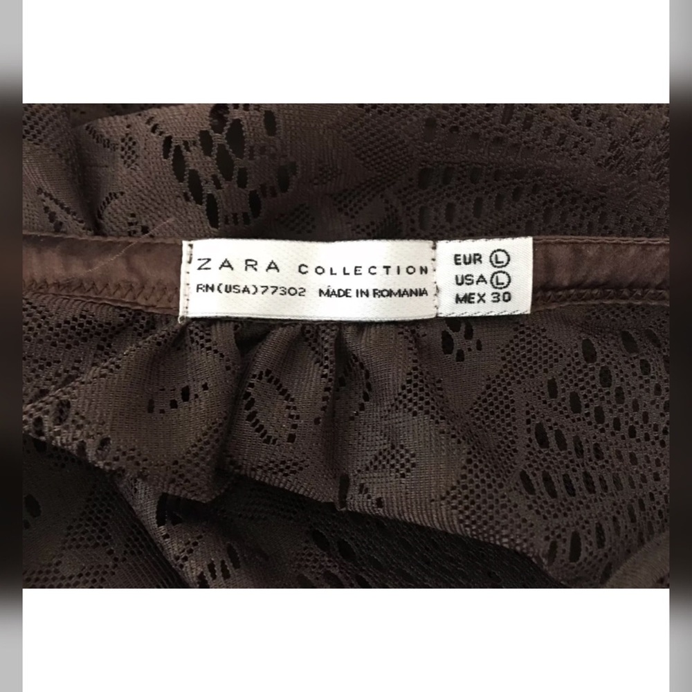 Zara Collection Lace Overlay Dress Brown Size L - Picture 7 of 7
